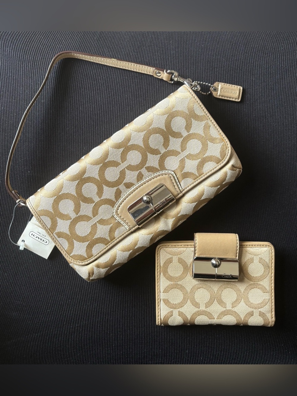 🤎💛Y2K COACH Kristin Op Art Large Wristlet Mini Bag & Wallet